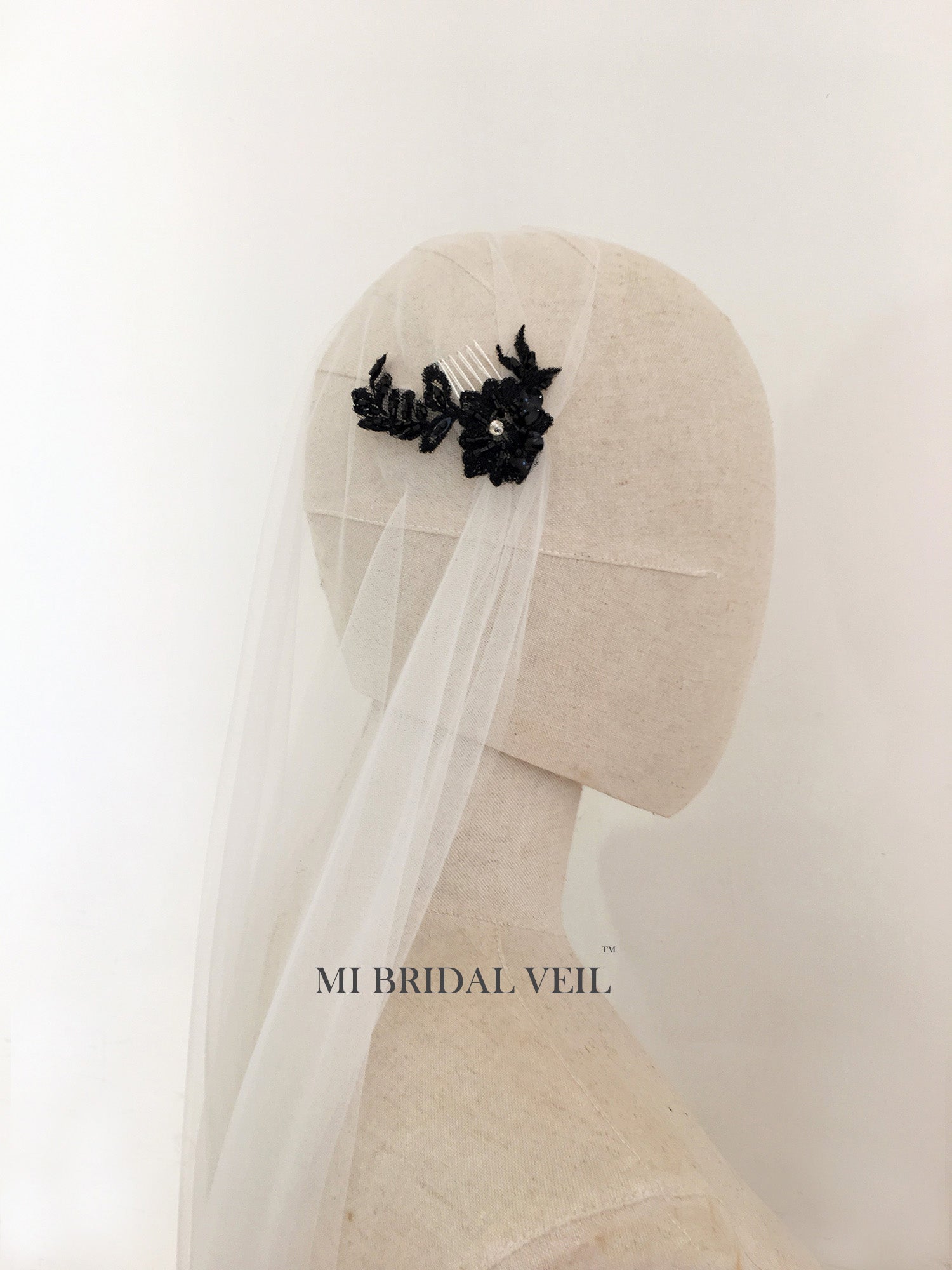 Cap Wedding Veil, Juliet Cap Veil, Vintage Style Veil, Beaded Black Wedding Veil, Boho Bridal Veil