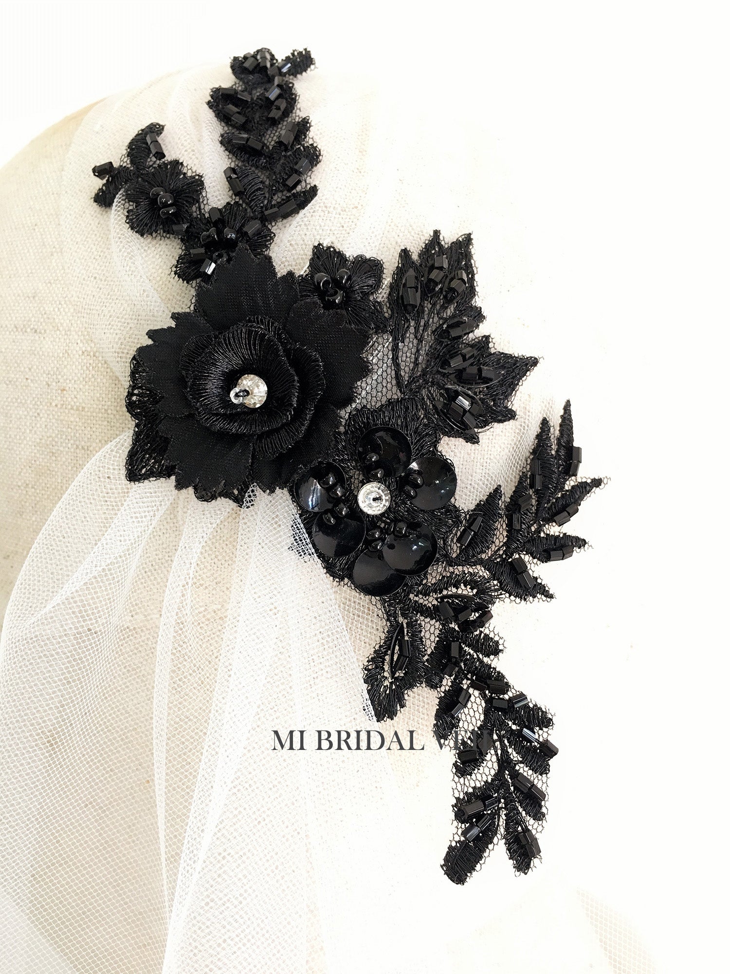Cap Wedding Veil, Juliet Cap Veil, Vintage Style Veil, Beaded Black Wedding Veil, Boho Bridal Veil