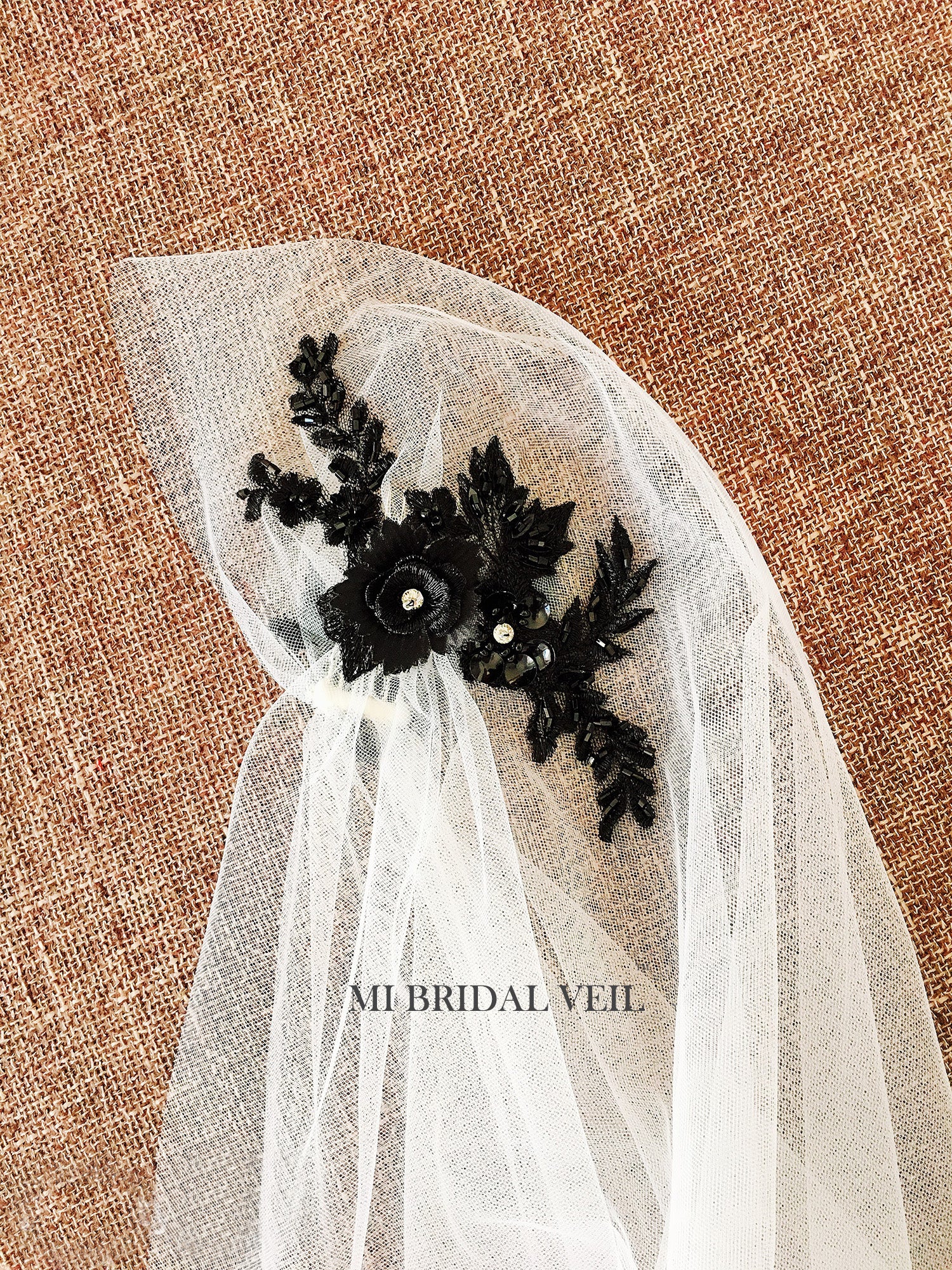 Cap Wedding Veil, Juliet Cap Veil, Vintage Style Veil, Beaded Black Wedding Veil, Boho Bridal Veil