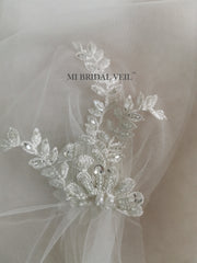 Juliet Cap Veil, Beaded Cap Wedding Veil, Vintage Style Veil, Beaded Flower Lace Boho Bridal Veil
