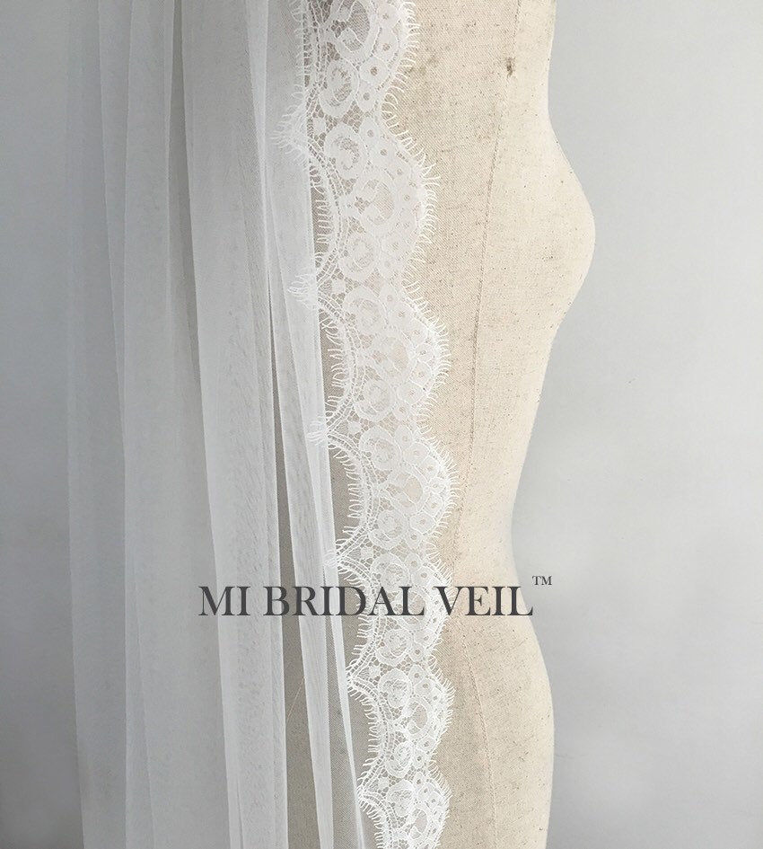Cathedral Wedding Veil Boho Chantilly Lace Bridal Veil, Mi Bridal