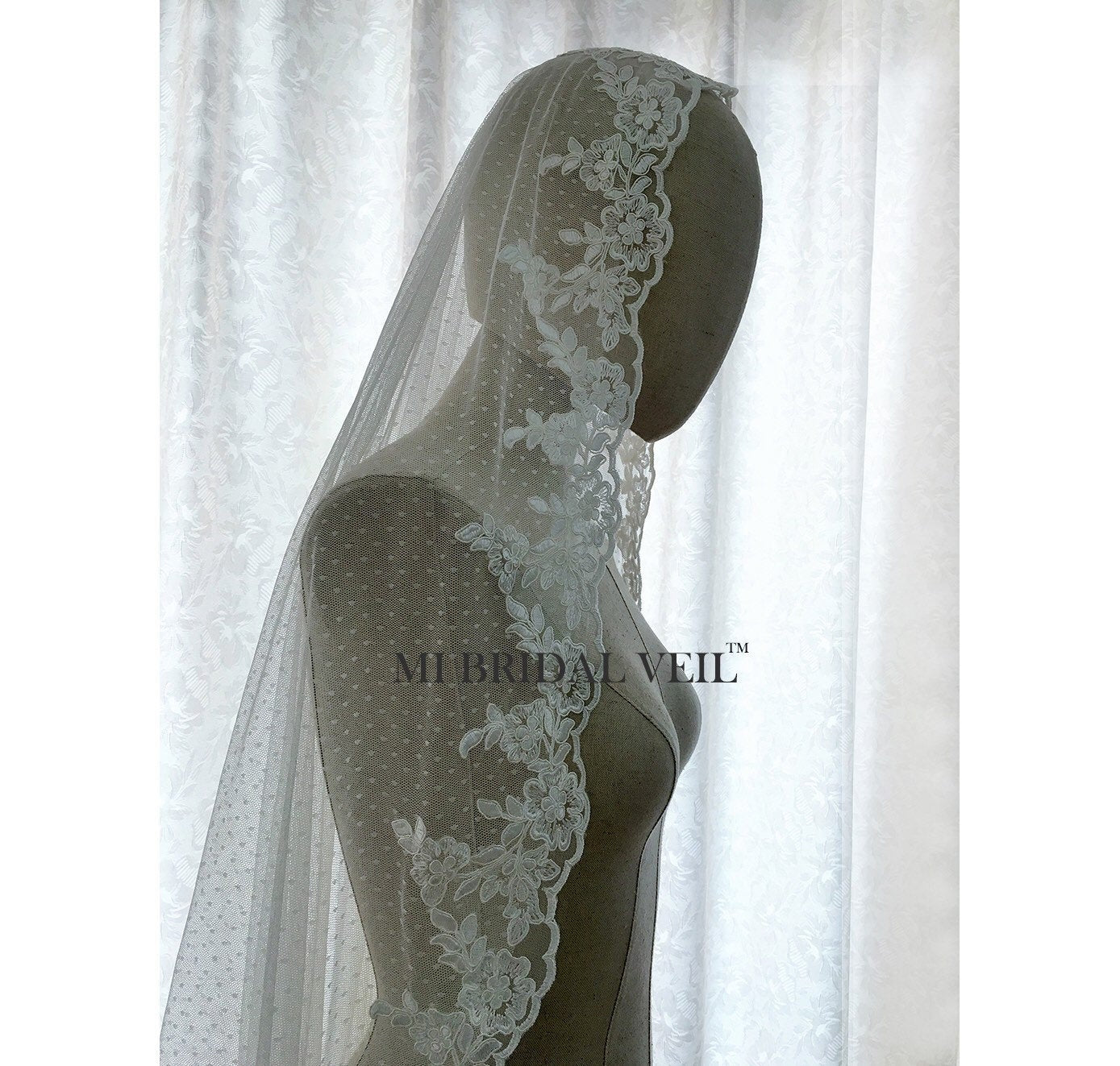 Polka Dot Wedding Veil, Vintage Inspired Mantilla Lace Veil, Mi Bridal