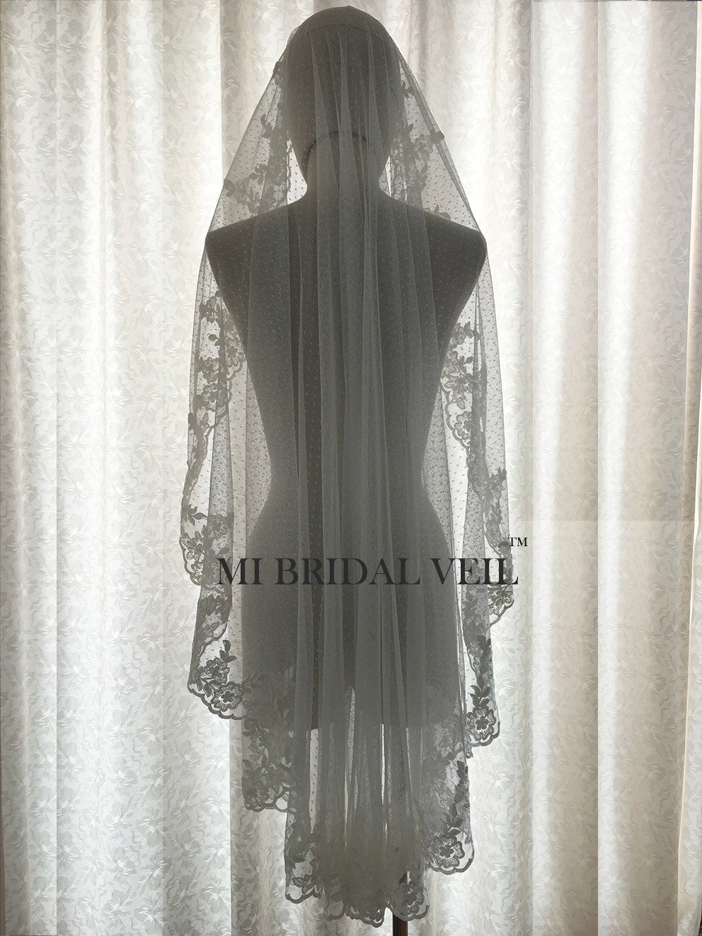 Polka Dot Wedding Veil, Vintage Inspired Mantilla Lace Veil, Mi Bridal