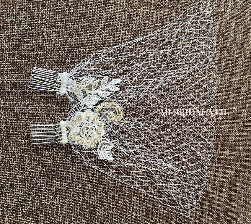 Rhinestone Bandeau Birdcage, Russian Netting Veil, Headband Veil, Mi Bridal