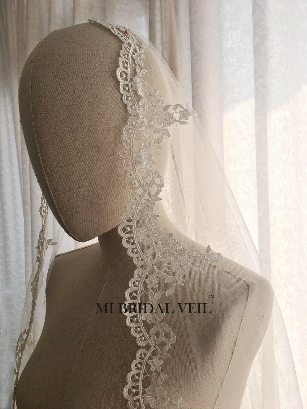 Mantilla Lace Wedding Veil, Crochet Venice Rose Lace Bridal Veil, MI BRIDAL