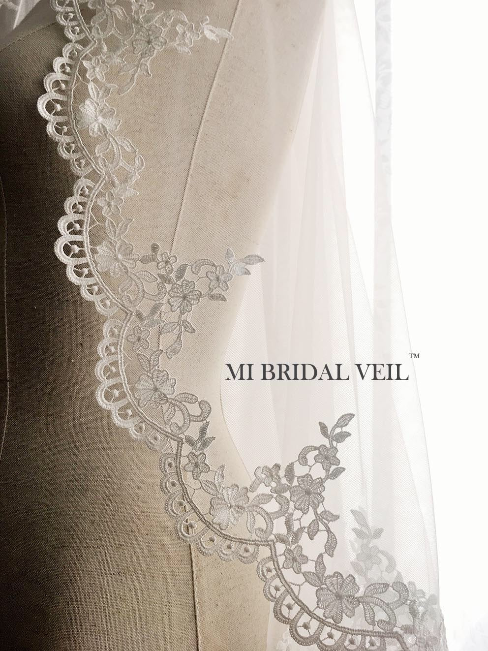Mantilla Lace Wedding Veil, Crochet Venice Rose Lace Bridal Veil, MI BRIDAL