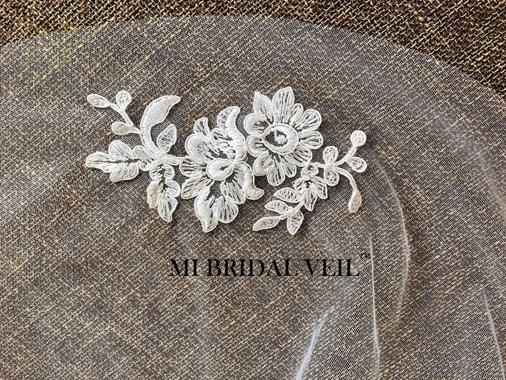 Lace Wedding Veil, Rose Lace Applique Lace Veil, Mi Bridal