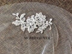 Lace Wedding Veil, Rose Lace Applique Lace Veil, Mi Bridal