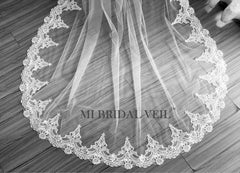 Cathedral Wedding Veil, Single Tier Veil Lace on Bottom, Mi Bridal