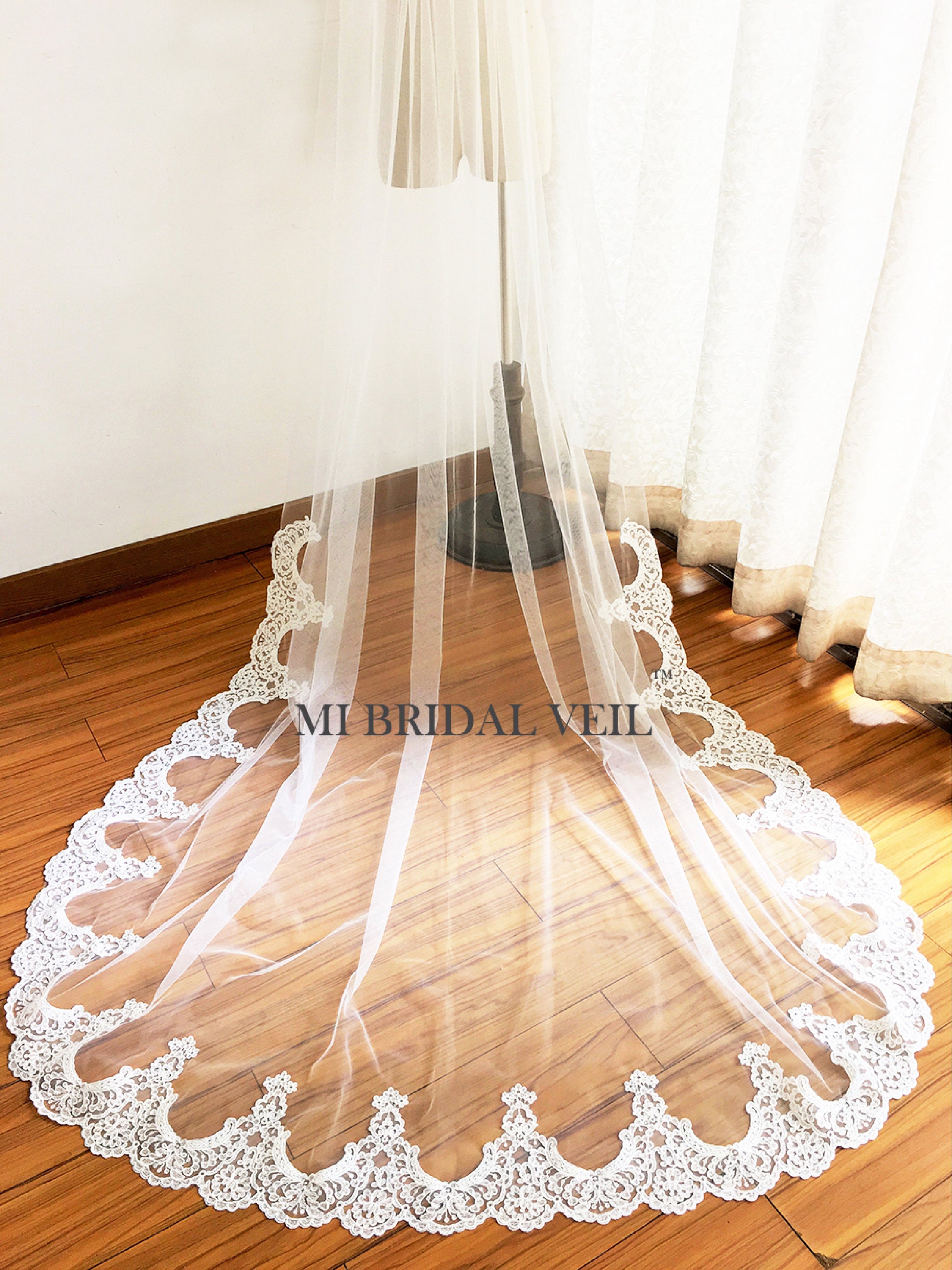 Cathedral Lace Wedding Veil, Edwardian Inspired Lace on Bottom, Mi Bridal