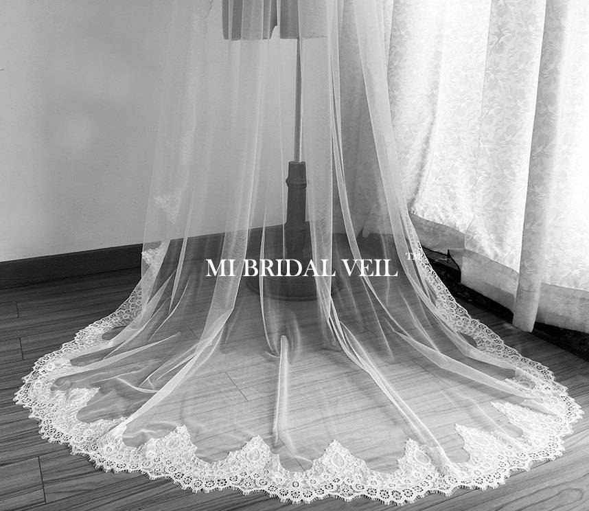 Lace Wedding Veil, Chapel Veil Lace at Hip, Mi Bridal