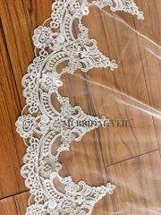 Cathedral Wedding Veil, Single Tier Veil Lace on Bottom, Mi Bridal