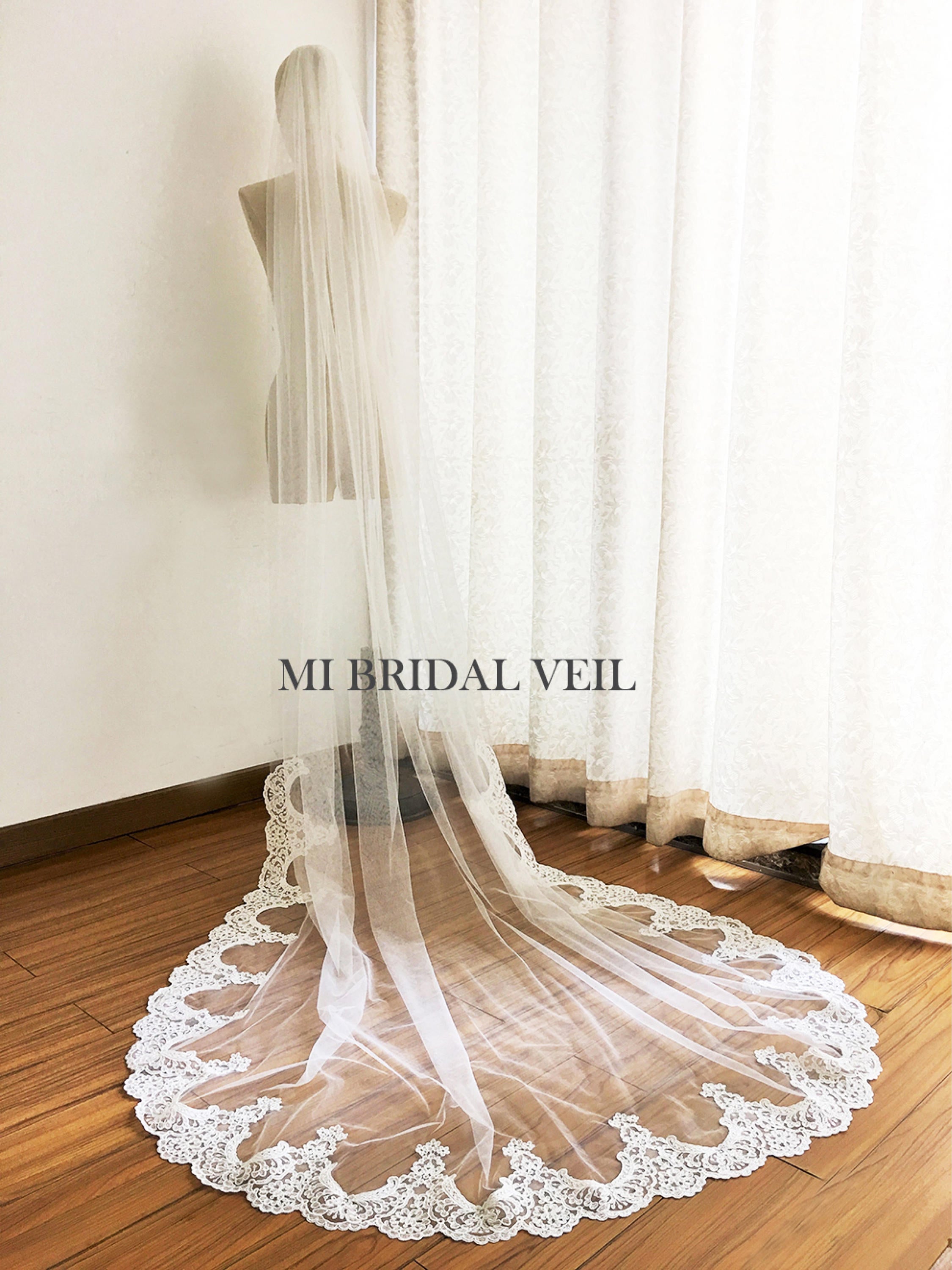 Cathedral Lace Wedding Veil, Edwardian Inspired Lace on Bottom, Mi Bridal