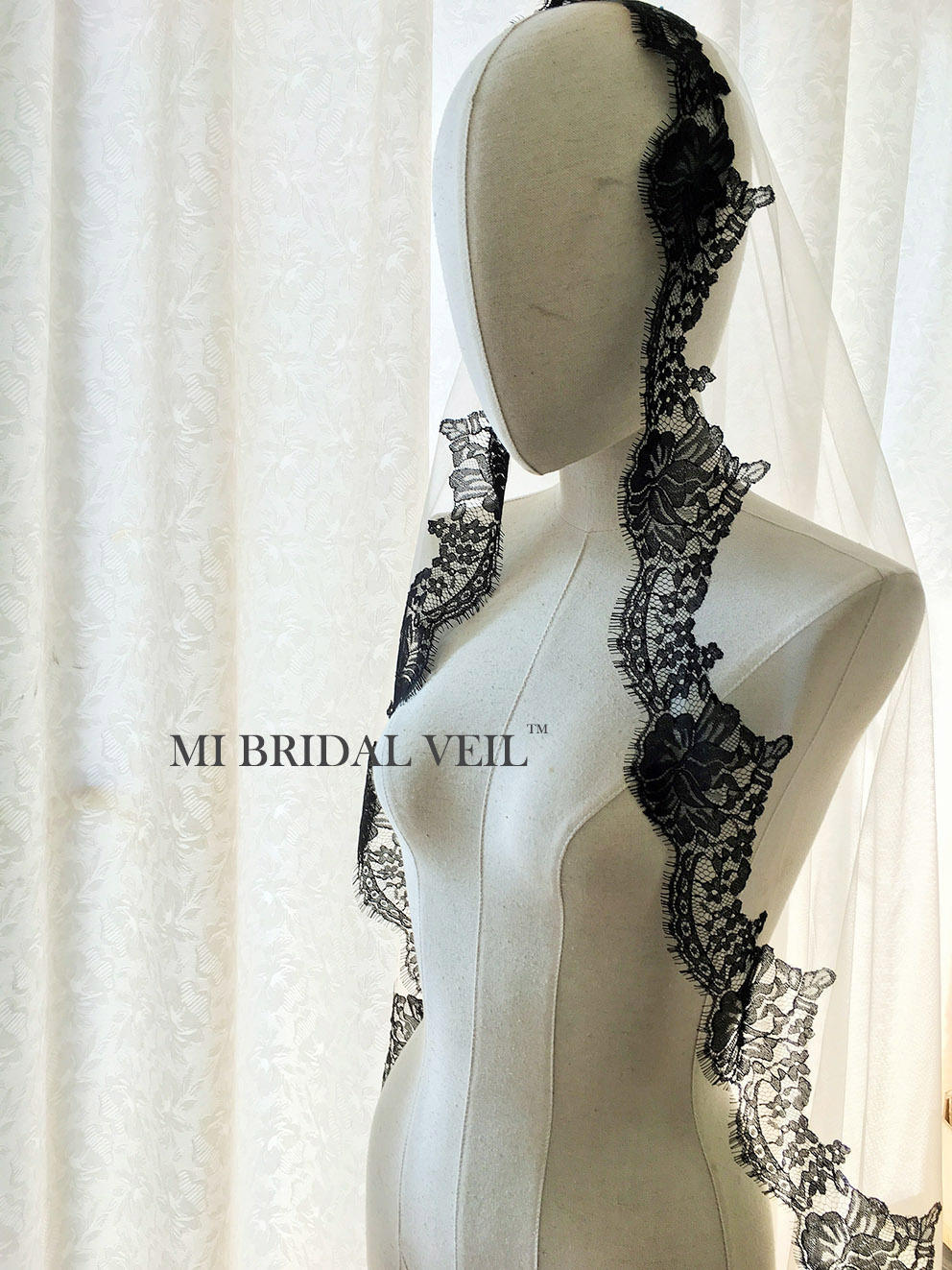 Spanish Mantilla Wedding Veil, Lace Veil with Blusher, Black Bridal Veil Mi Bridal