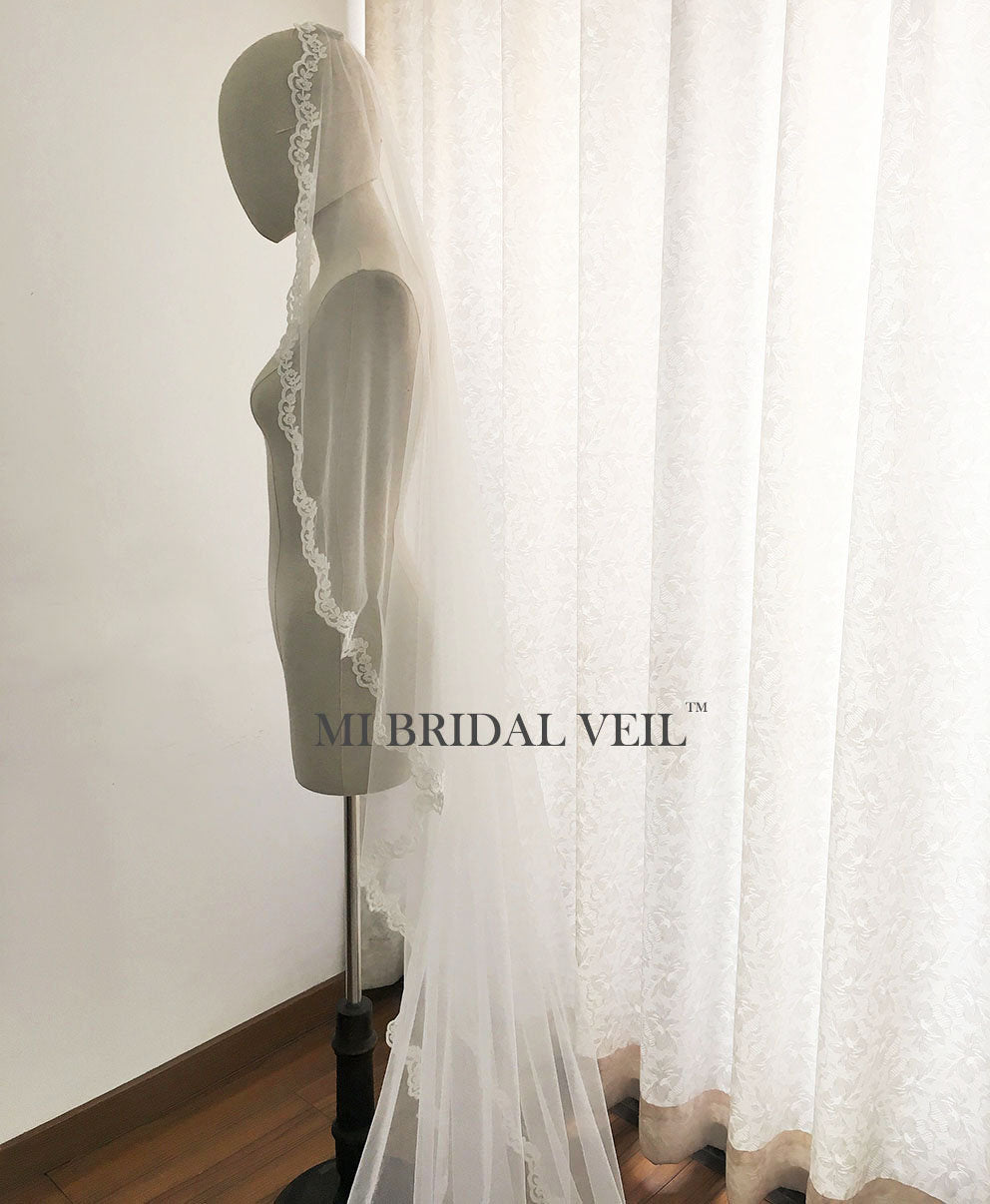 Mantilla Veil, Cathedral Lace Wedding Veil, Rose Lace Bridal Veil, Mi Bridal