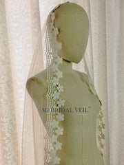 Boho Mantilla Venice Lace Wedding Veil, Tassel Lace Veil,Mi Bridal