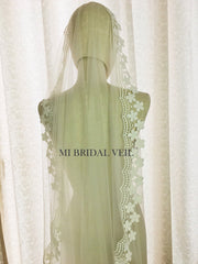 Boho Mantilla Venice Lace Wedding Veil, Tassel Lace Veil,Mi Bridal