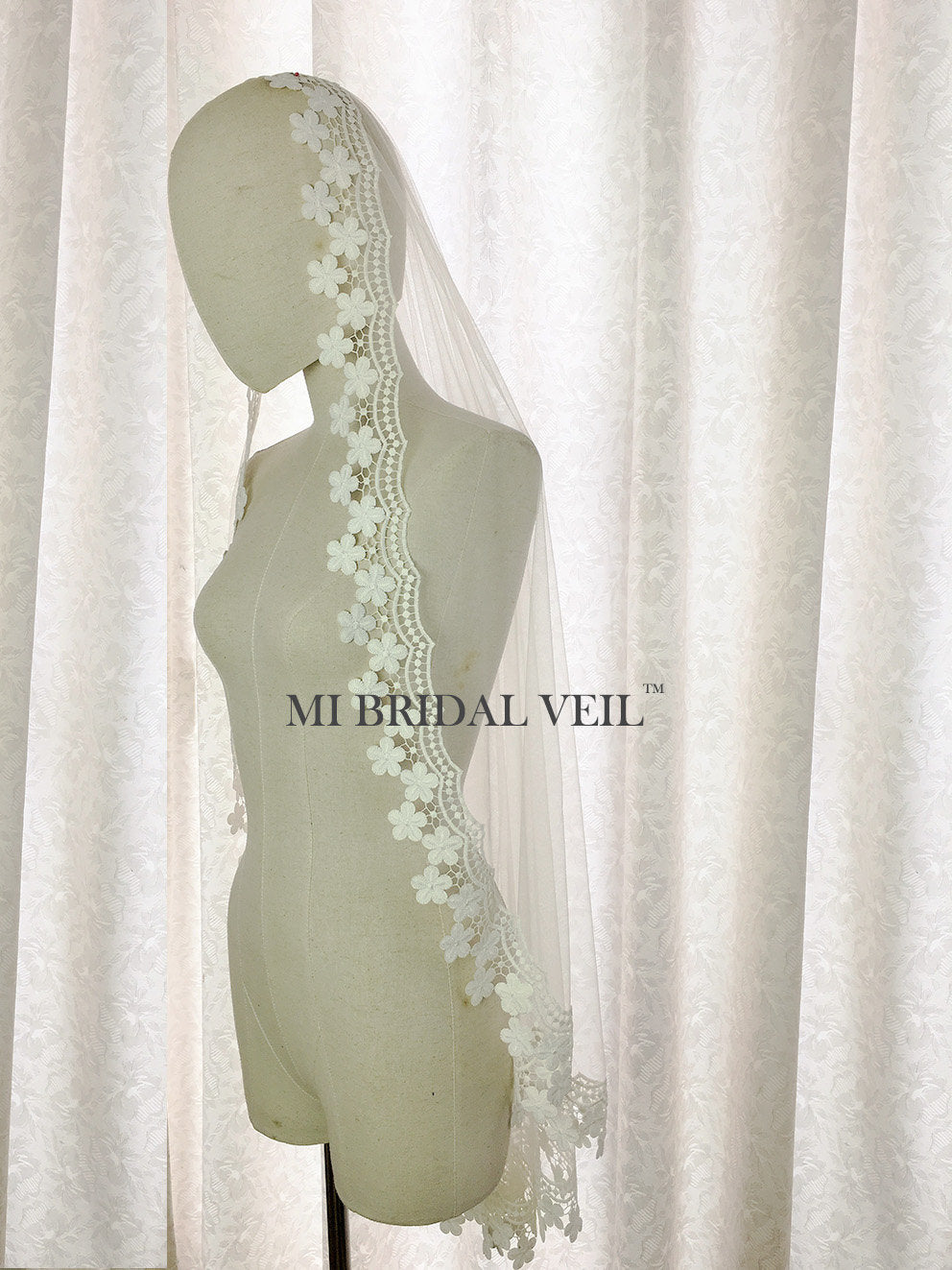 Boho Mantilla Venice Lace Wedding Veil, Tassel Lace Veil,Mi Bridal