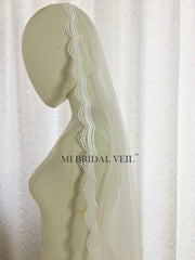 Mantilla Lace Wedding Veil, Crochet Venice Fingertip Lace Bridal Veil, MI BRIDAL