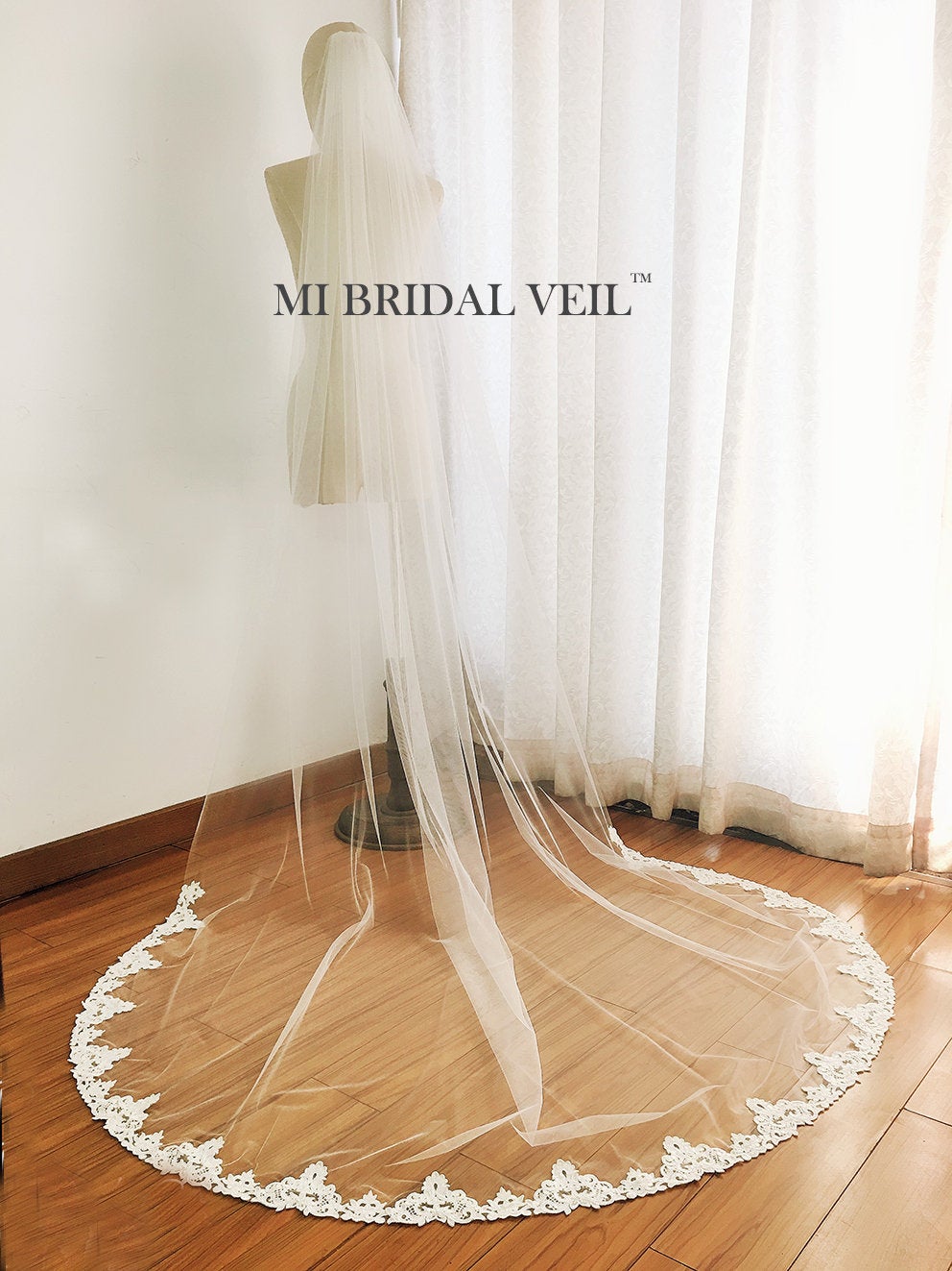 Cathedral Wedding Veil, Vintage Inspired Sequin Lace on Bottom, Mi Bridal