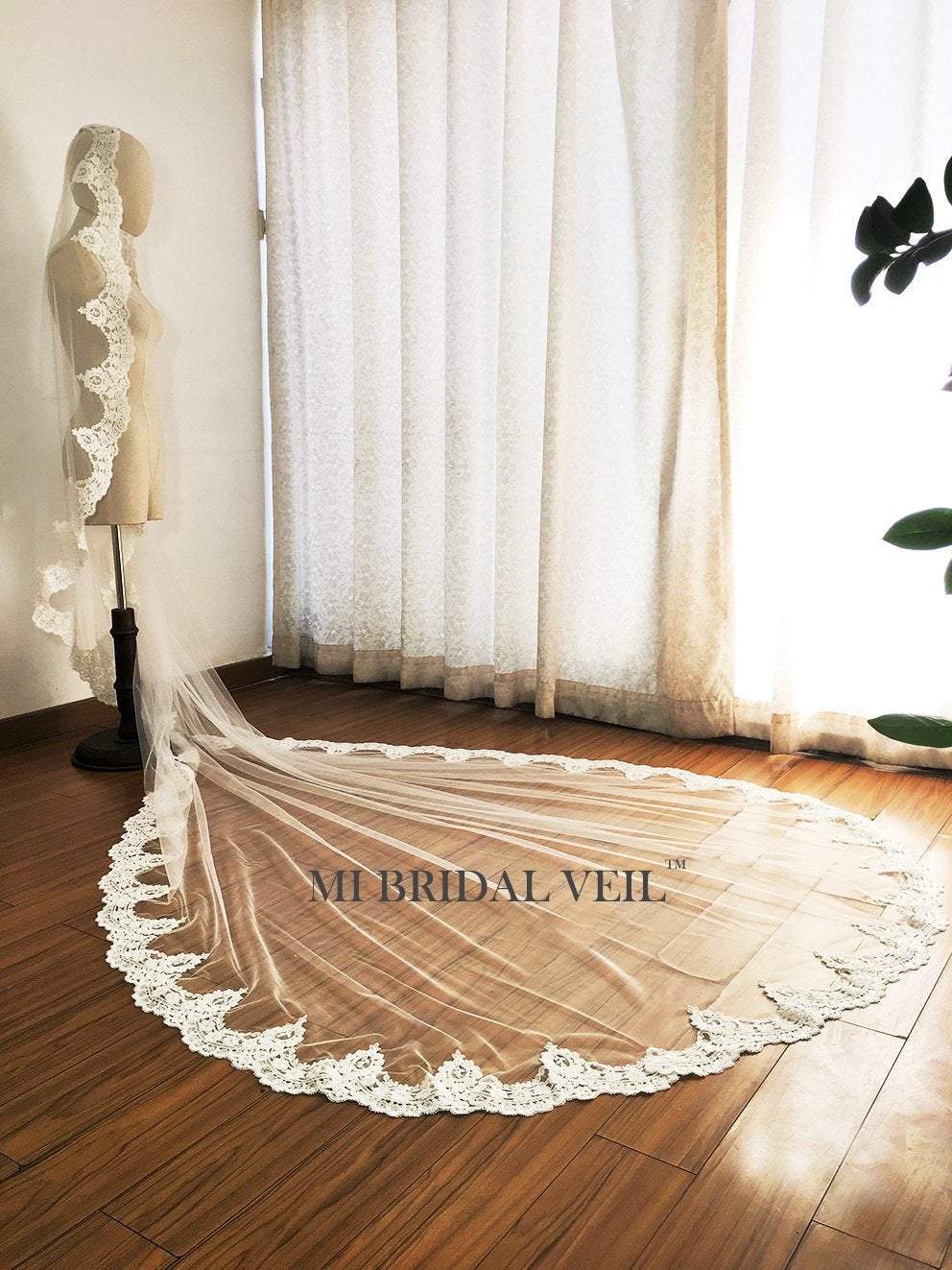 Mantilla Cathedral Wedding Veil, Beaded Edwardian Vintage Inspired Lace Bridal Veil, Mi Bridal