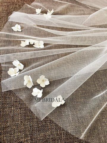 Wedding Veil w Flower, Boho Fingertip Petal Bridal Veil, Satin Flower w Rhinestone Soft Bridal Veil, Mi Bridal