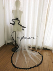Black Chantilly Lace Mantilla Wedding Veil, Cathedral Bridal Veil, Mi Bridal