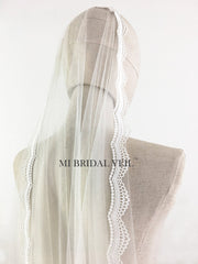 Mantilla Lace Wedding Veil, Crochet Venice Fingertip Lace Bridal Veil, MI BRIDAL