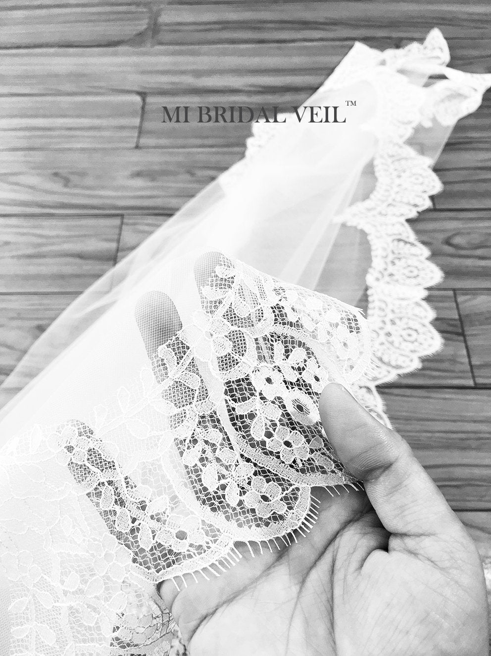Cathedral Wedding Veil, Eyelash Chantilly Lace Bridal Lace Veil, Lace at Fingertip, Mi Bridal