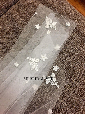 Wedding Veil, Petal Wedding Veil, Fingertip Lace Wedding Veil, Lace w Crystal Wedding Veil, Soft Bridal Veil, Romantic Lace Veil, Mi Bridal