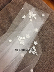 Wedding Veil, Petal Wedding Veil, Fingertip Lace Wedding Veil, Lace w Crystal Wedding Veil, Soft Bridal Veil, Romantic Lace Veil, Mi Bridal