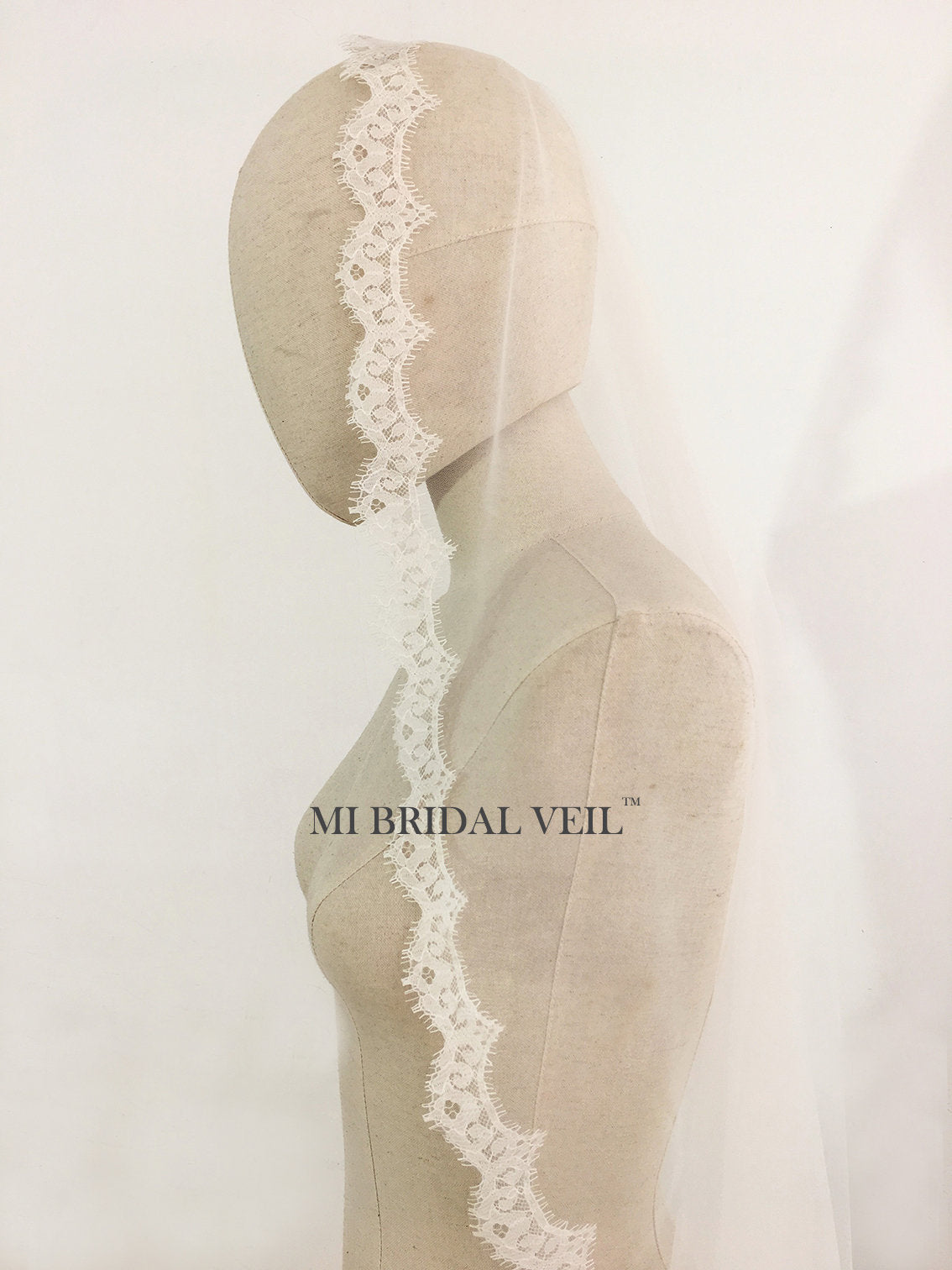 Cathedral Lace Wedding Veil with Blusher, Mantilla Lace Veil, Mi Bridal