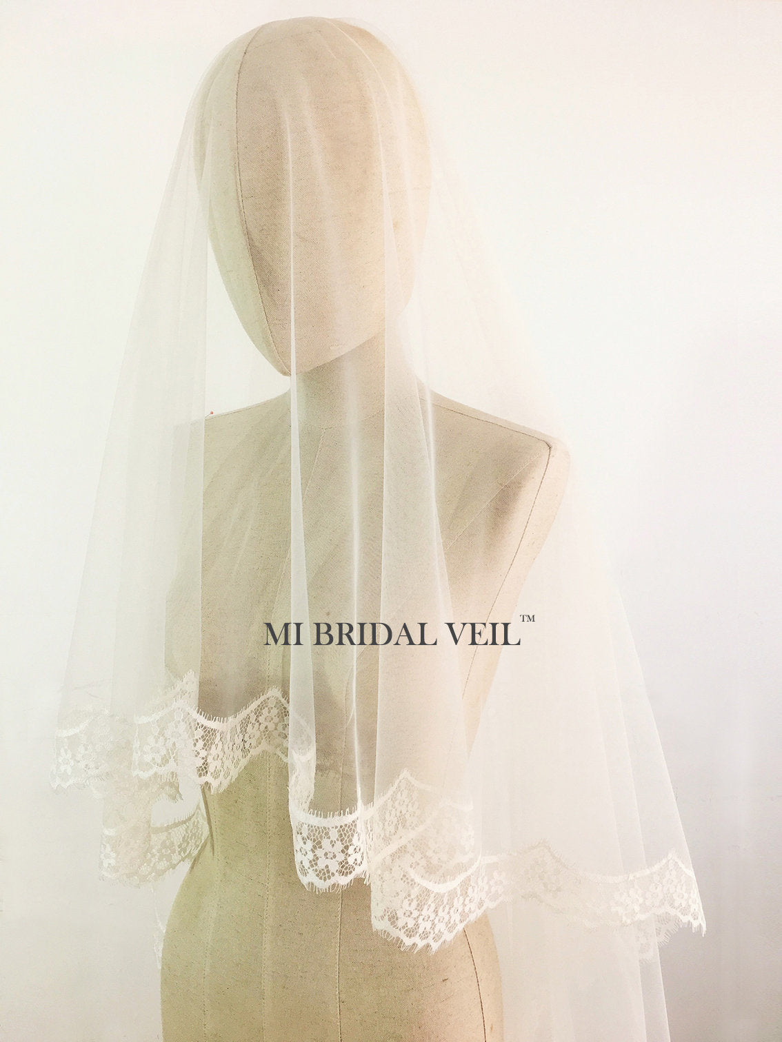 Cathedral Lace Wedding Veil, Mantilla/Blusher Lace Bridal Veil, Mi Bridal