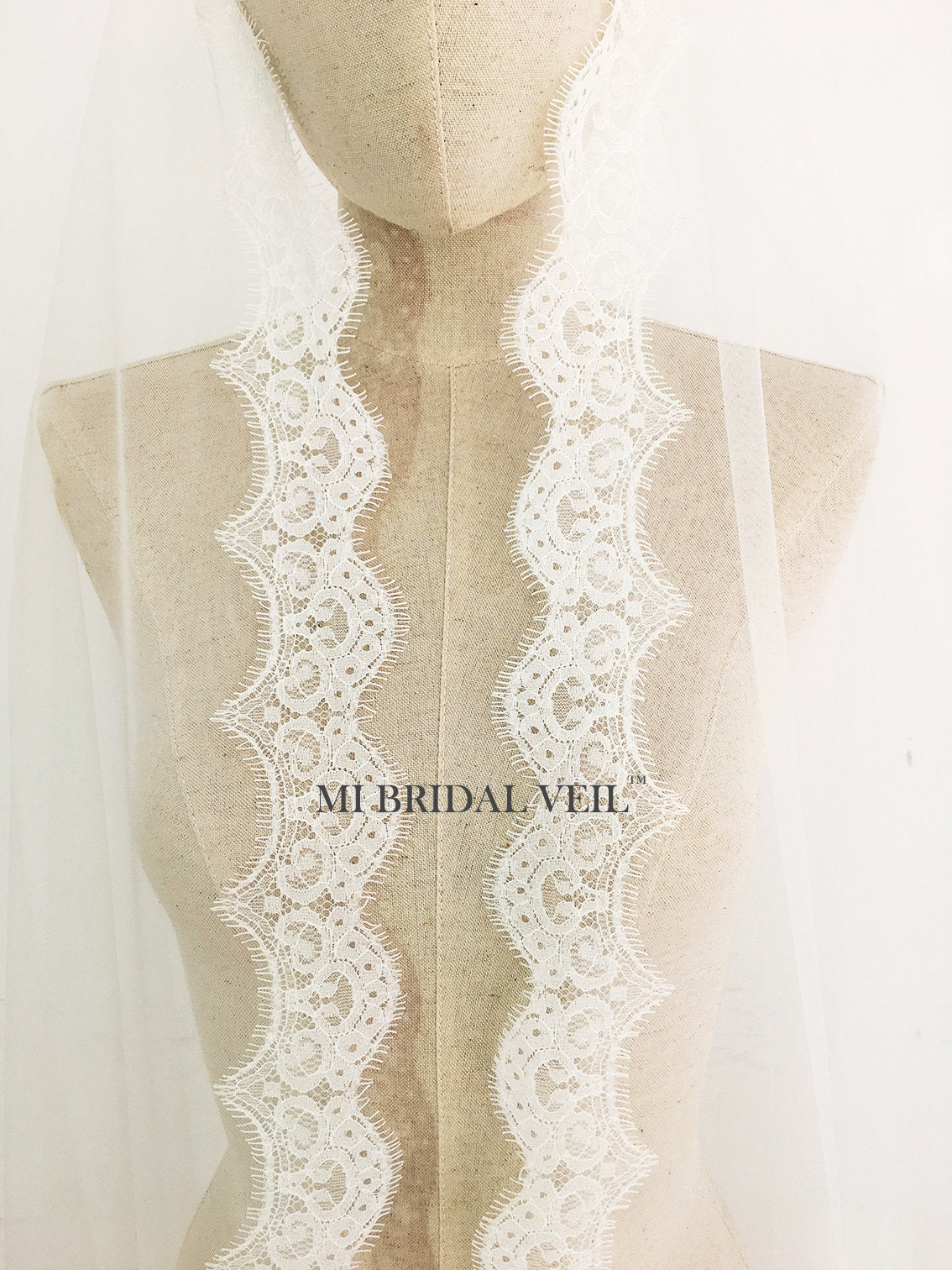 Cathedral Lace Wedding Veil with Blusher, Spanish Mantilla Lace Veil, Mi Bridal