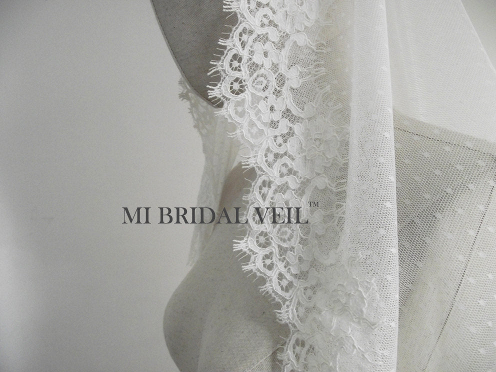 Polka Dot Veil, Mantilla Lace Wedding Veil, Vintage Inspired Rose Lace Bridal Veil Mi Bridal