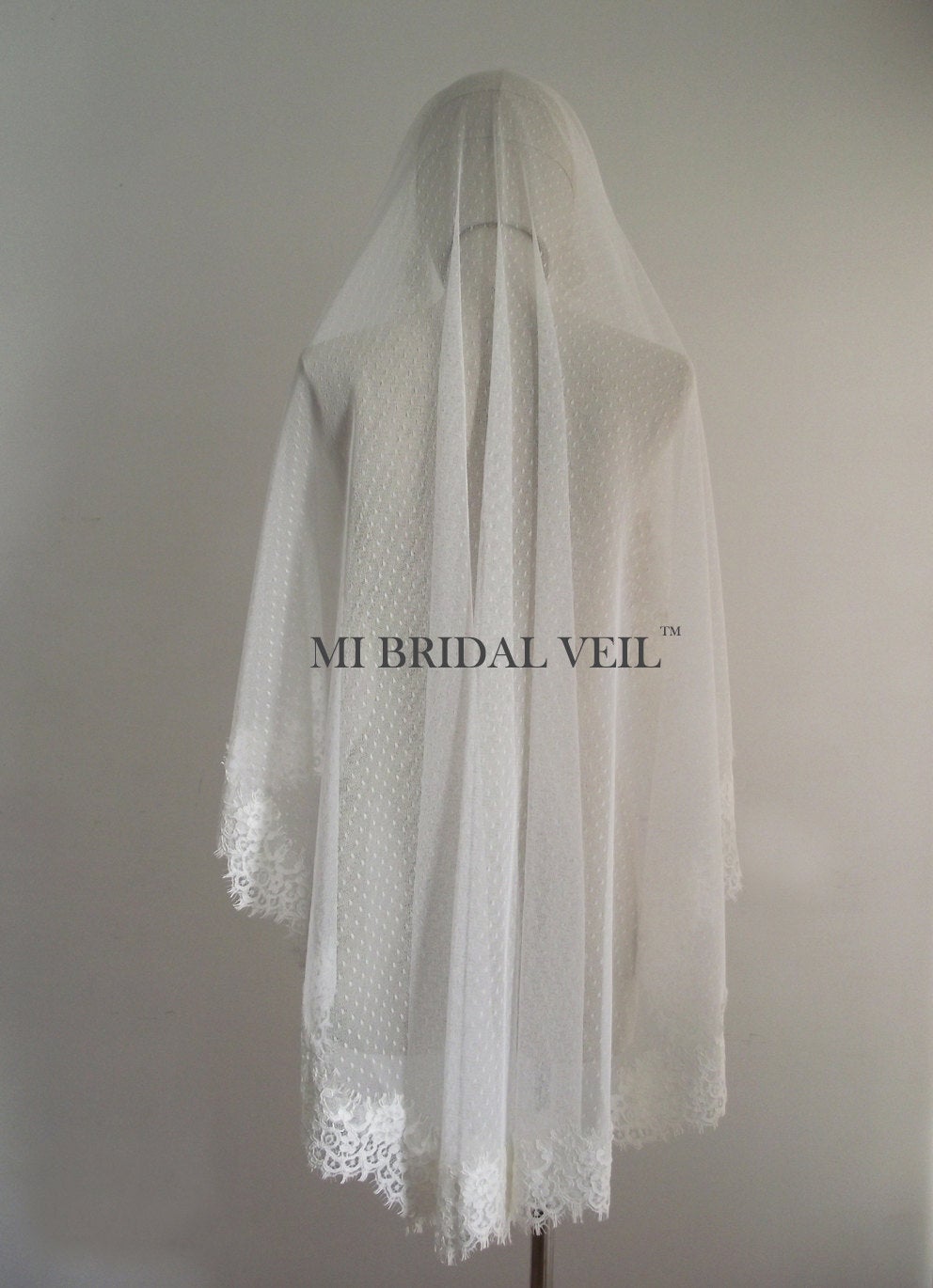 Polka Dot Veil, Mantilla Lace Wedding Veil, Vintage Inspired Rose Lace Bridal Veil Mi Bridal