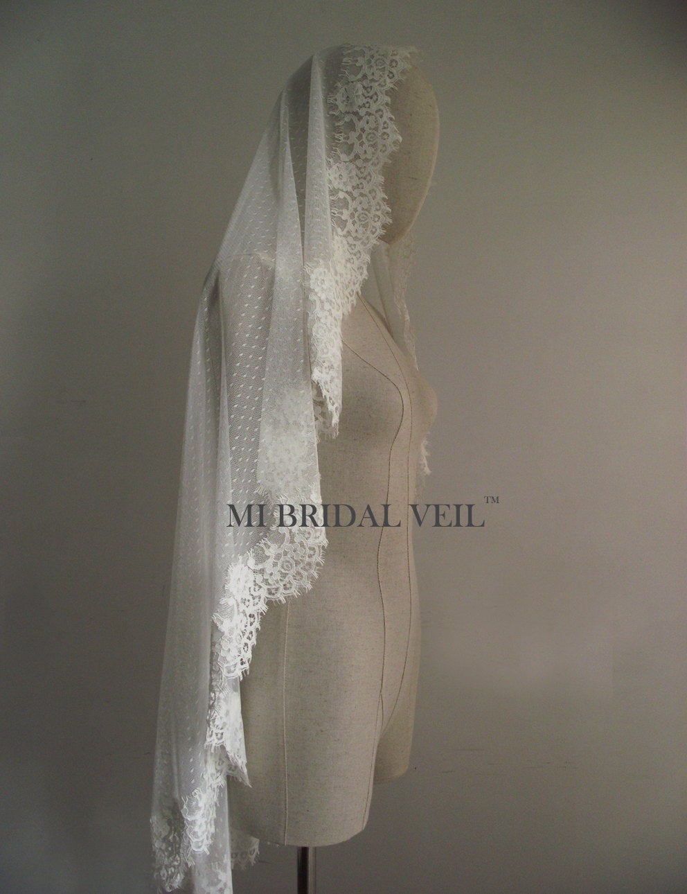 Polka Dot Veil, Mantilla Lace Wedding Veil, Vintage Inspired Rose Lace Bridal Veil Mi Bridal