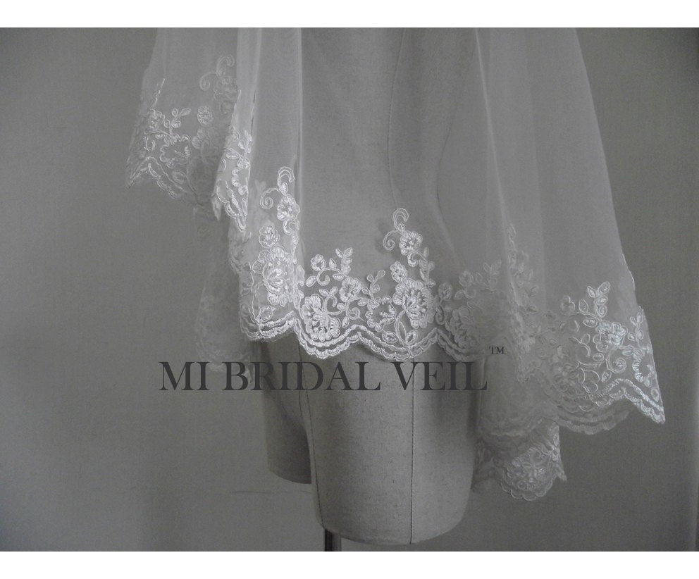 Mantilla Lace Wedding Veil, Vintage Inspired Rose Lace Bridal Veil, Mi Bridal