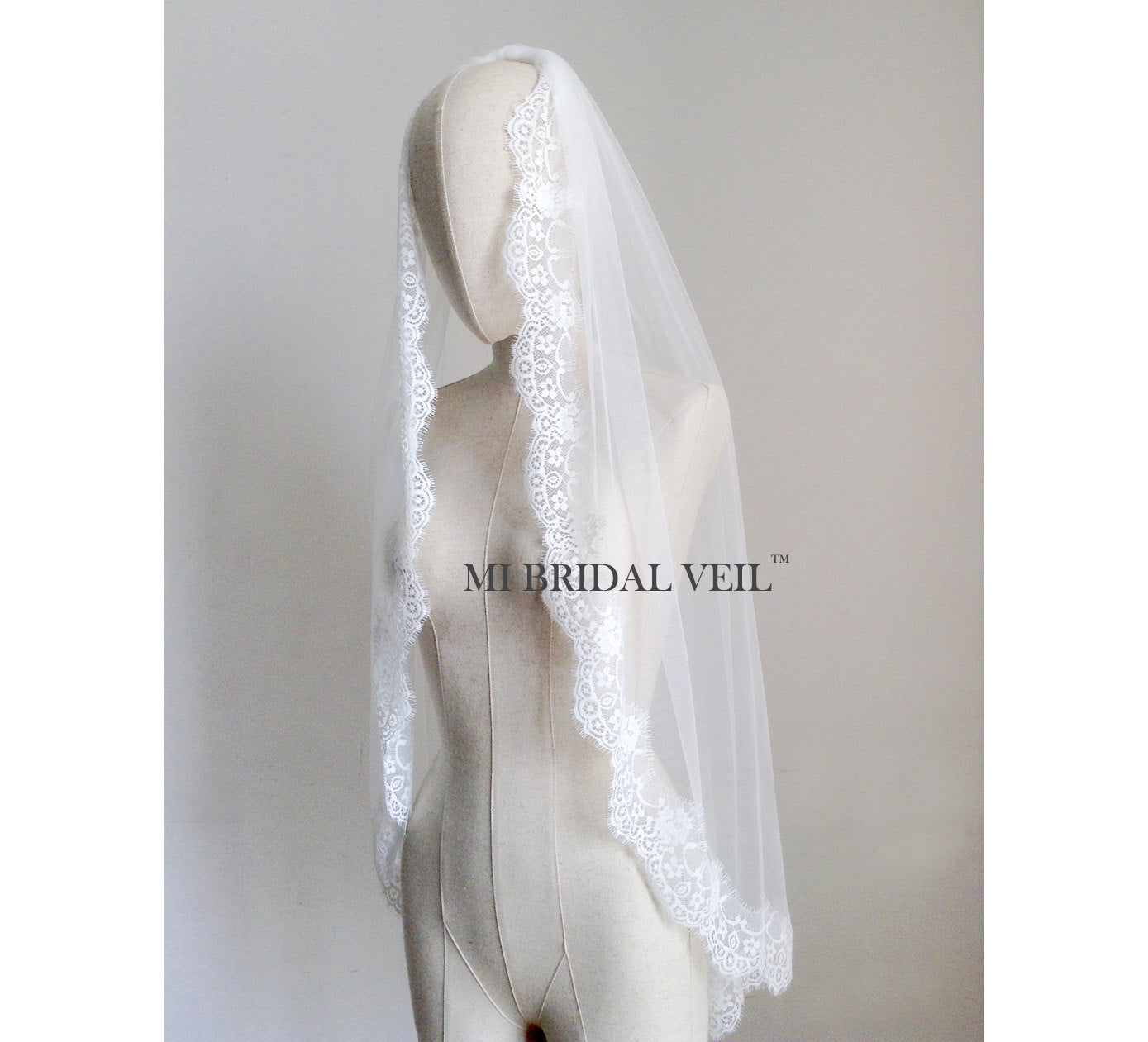 Fingertip Wedding Veil, Eyelash Rose Bridal Lace Veil, Mi Bridal