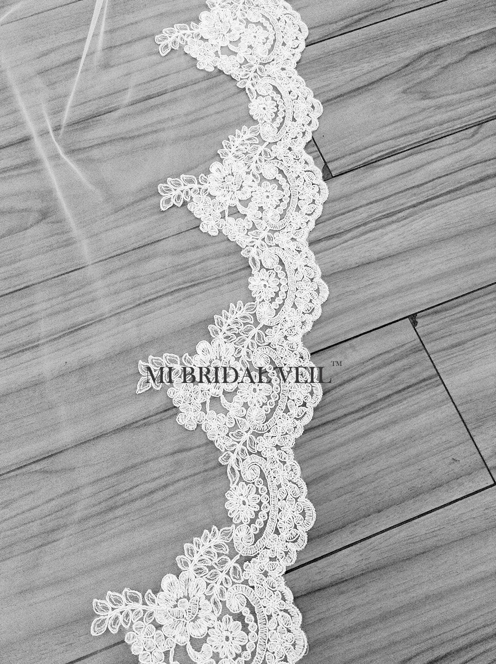 Cathedral Rose Lace Wedding Veil Partial Lace on Bottom, Mi Bridal