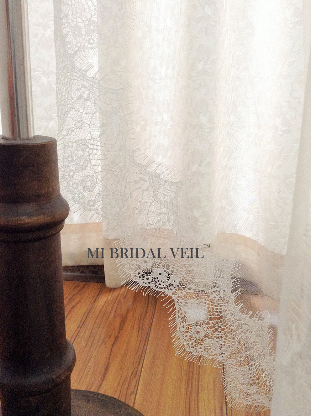 Cathedral Lace Wedding Veil, Eyelash Lace Veil with Blusher, Mi Bridal
