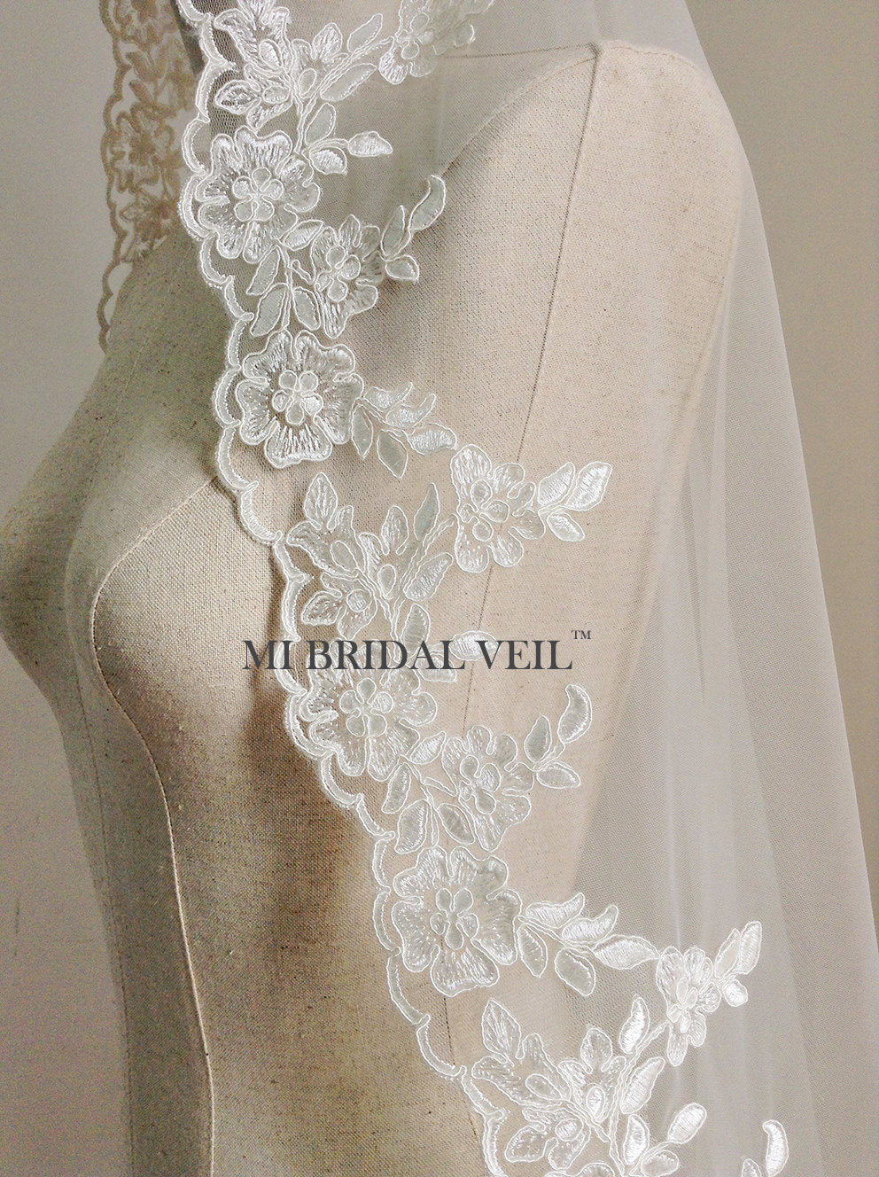 Mantilla Lace Wedding Veil, Vintage Inspired Rose Lace Veil, Mi Bridal