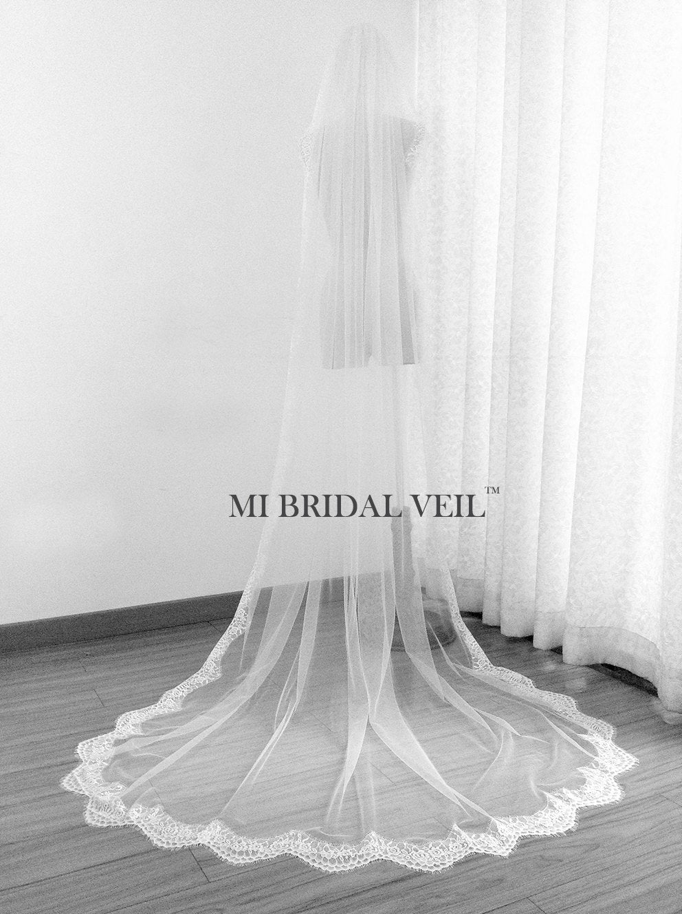Eyelash Chantilly Cathedral Lace Wedding Veil, Mi Bridal