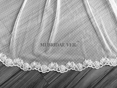 Polka Dotted Tulle Wedding Veil, Chapel Lace Bridal Veil, Lace at Elbow, Mi Bridal
