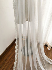 Polka Dotted Tulle Wedding Veil, Chapel Lace Bridal Veil, Lace at Elbow, Mi Bridal