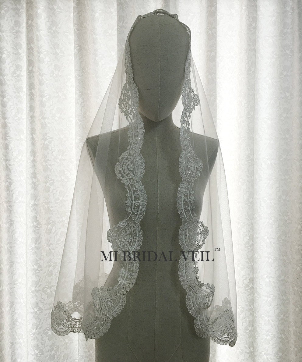 Mantilla Lace Wedding Veil, Vintage Inspired Bridal Veil, Mi Bridal