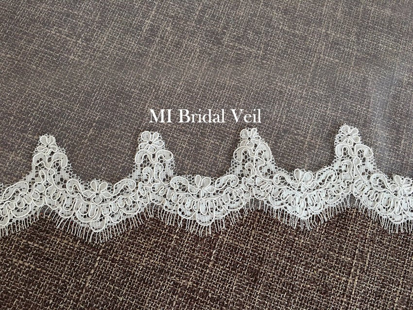 Mantilla Lace Wedding Veil, Fingertip Small Eyelash Lace Veil, Mi Bridal