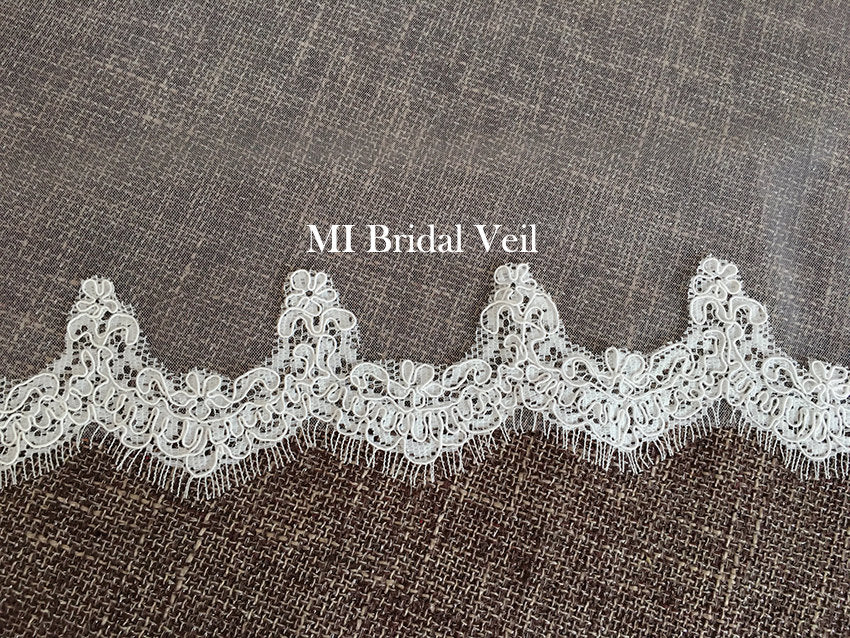 Lace Wedding Veil, Small Eyelash Lace Veil, Fingertip Single Tier Lace Veil, Mi Bridal