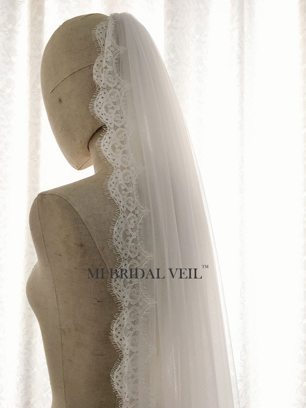 Cathedral Wedding Veil Boho Chantilly Lace Bridal Veil, Mi Bridal