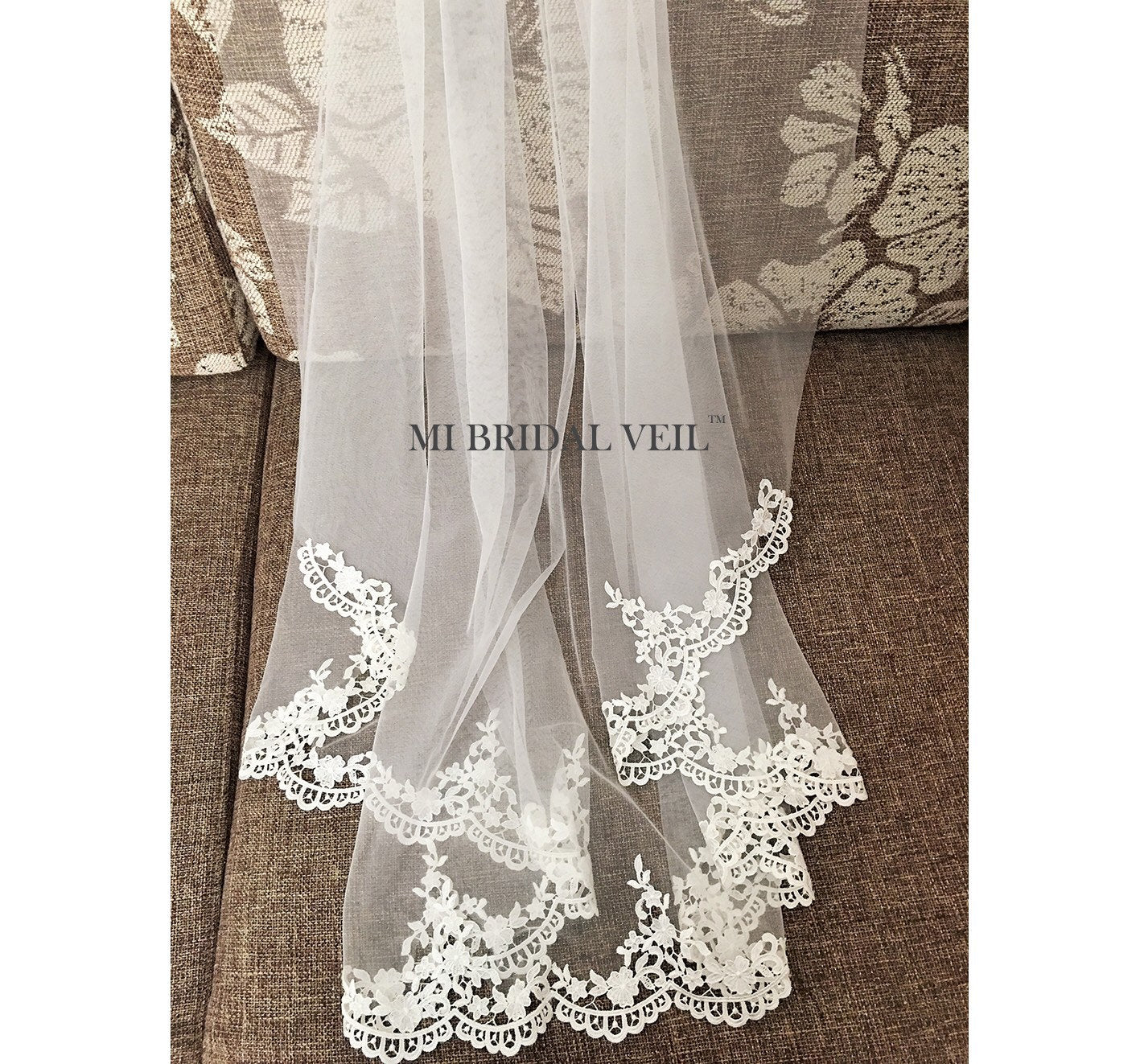 Lace Wedding Veil, Venice Crochet Lace Bridal Veil Fingertip, in Ivory / White / Black, Mi Bridal